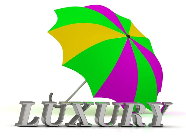 LUXURY- inscription of silver letters and umbrella — Stock Photo, Image