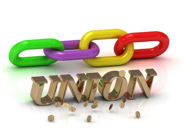 Birliği-yazıt parlak harfler ve renk zinciri — Stok fotoğraf