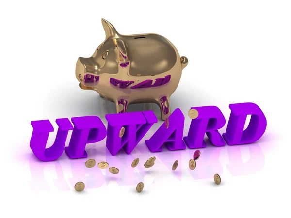 UPWARD- inscription of green letters and gold Piggy — Stock Photo, Image