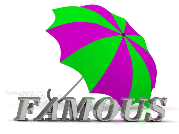 FAMOUS- inscription of silver letters and umbrella — Stock Photo, Image