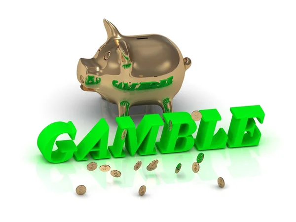 Hazard napis zielone litery i złota Piggy — Zdjęcie stockowe
