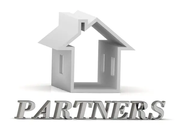 PARTNERS- வெள்ளி எழுத்துக்கள் மற்றும் வெள்ளை வீடுகளின் உரை — ஸ்டாக் புகைப்படம்