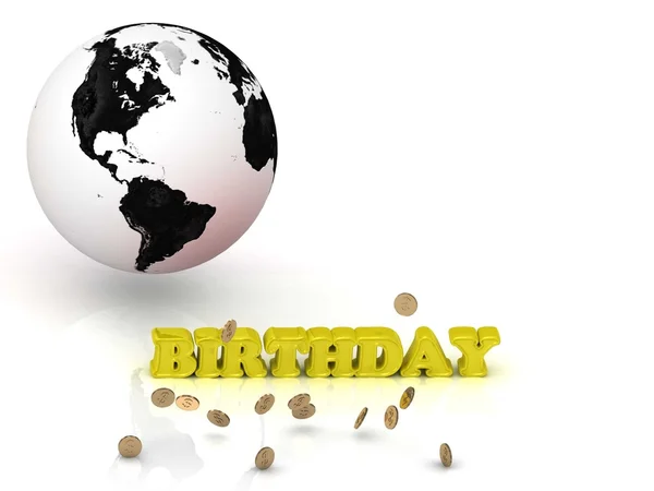 BIRTHDAY- bright color letters, black and white Earth — Stock Photo, Image