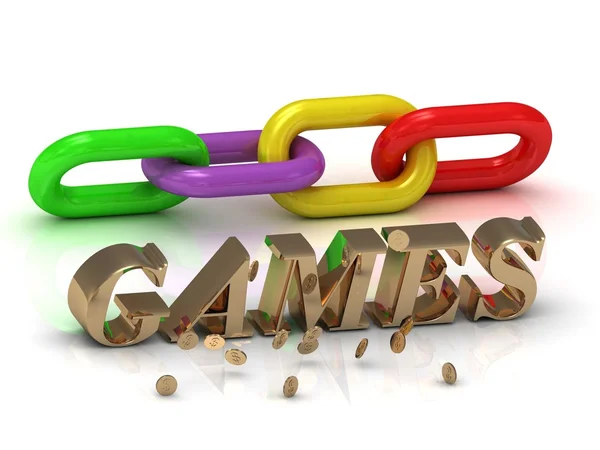 Games-inscriptie van gouden letters en groen, geel, — Stockfoto