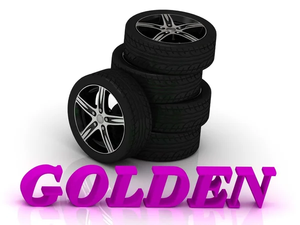 GOLDEN- bright letters and rims mashine black wheels — Stock Photo, Image