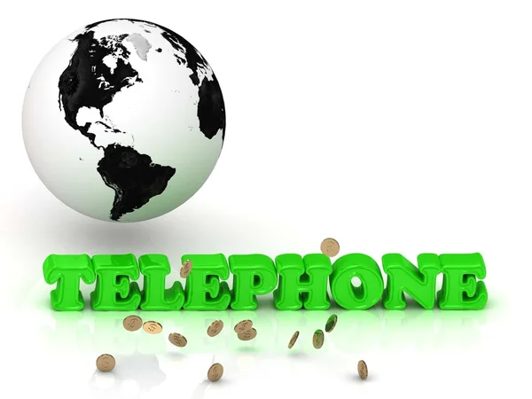 TELEPHONE- bright color letters, black and white Earth — Stock Photo, Image