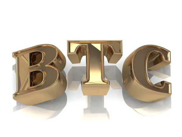 BTC cripto pénz - világos arany betűkkel a felirat — Stock Fotó