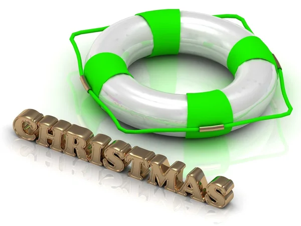 CHRISTMAS - bright gold letters and color life buoy — Stock Photo, Image