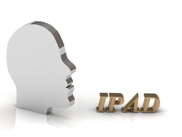 Ipad - helle goldene Buchstaben und silberner Kopf Verstand Technologie — Stockfoto