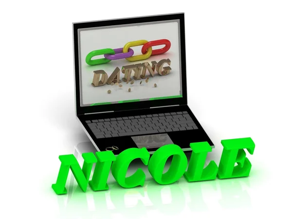 Nicole - jméno a rodina světlé dopisy poblíž Notebook — Stock fotografie