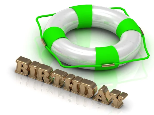 BIRTHDAY- bright gold letters and color life buoy — Stock Photo, Image