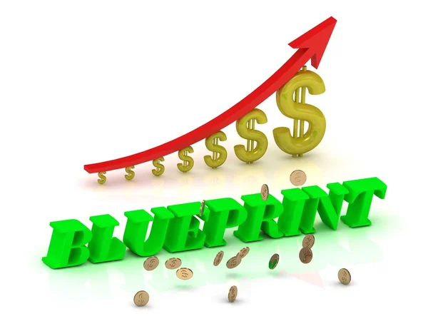 BLUEPRINT- bright color letters and graphic growing dollars — Stock Photo, Image