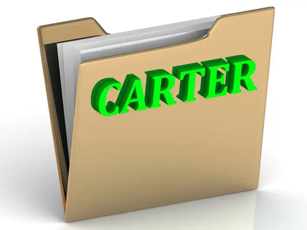 CARTER- bright green letters on gold paperwork folder — Stock Photo, Image