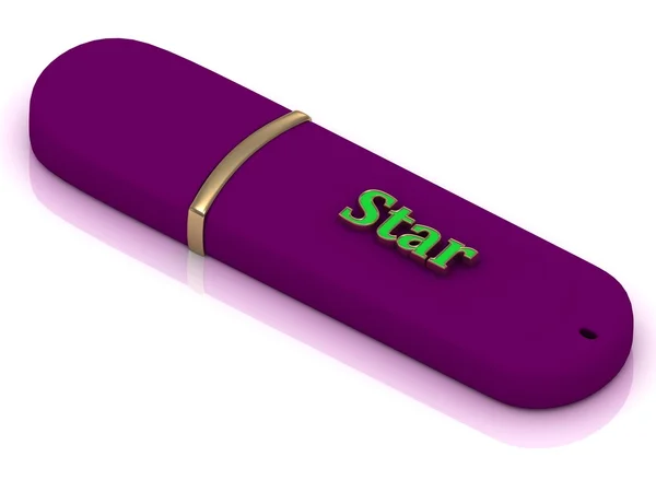 Звезда - ярко-зеленая буква объема на красный USB флэш-накопитель — стоковое фото