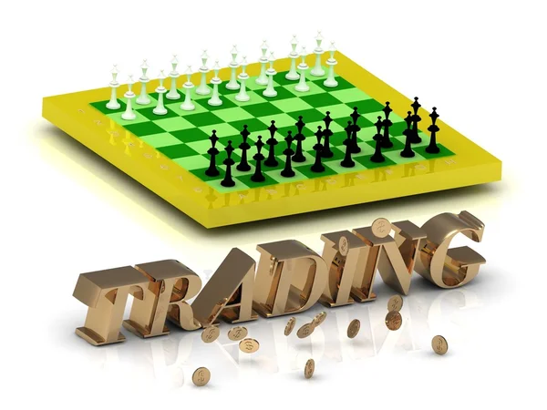 TRADING- bright gold letters money and yellow chess — Stock Photo, Image