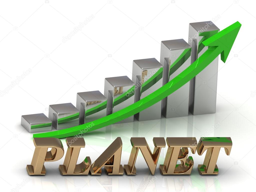PLANET- inscription of gold letters and Graphic growth 