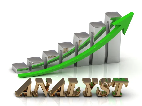 АНАЛИСТА - надпись золотыми буквами и графический рост — стоковое фото