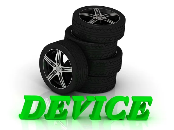 DEVICE- bright letters and rims mashine black wheels — Stock Photo, Image