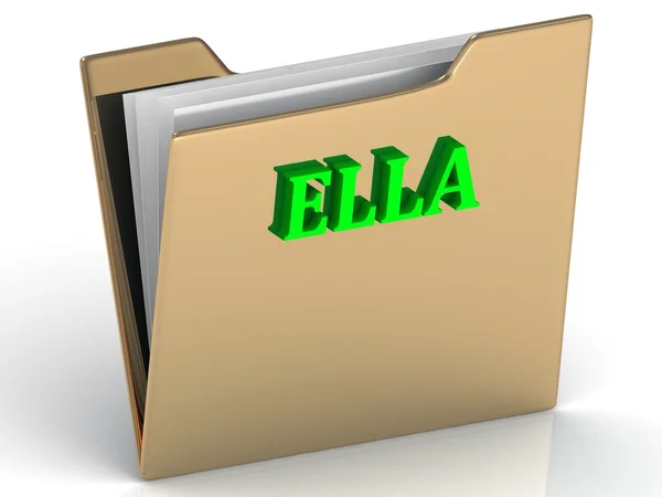 ELLA- bright green letters on gold paperwork folder — Stock Photo, Image