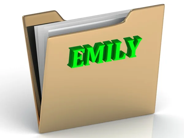Emily- leuchtend grüne Buchstaben auf Goldpapiermappe — Stockfoto