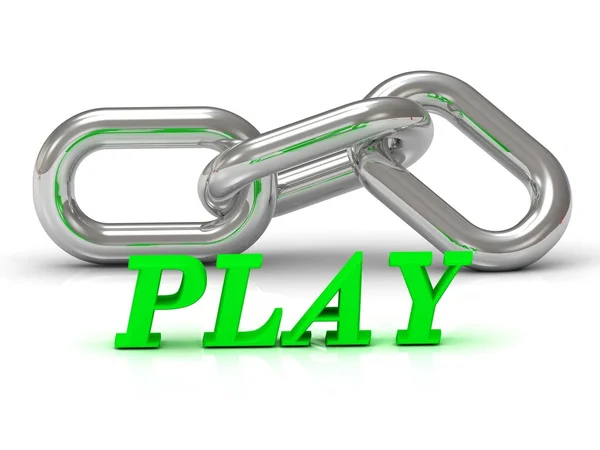 Play felirat, színes betűk és ezüst lánc — Stock Fotó