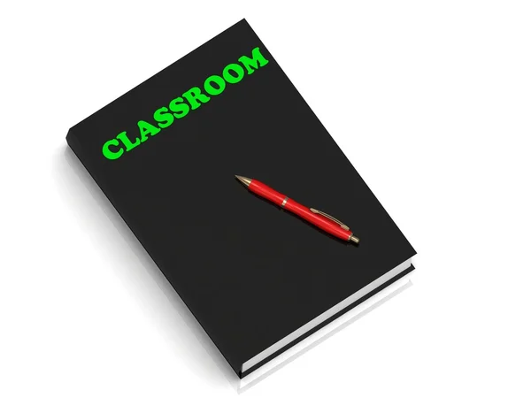 CLASSROOM- inscription of green letters on black book — Stock Photo, Image