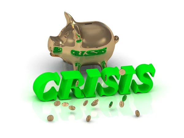 CRISIS - inscripción de letras verdes y oro Piggy —  Fotos de Stock