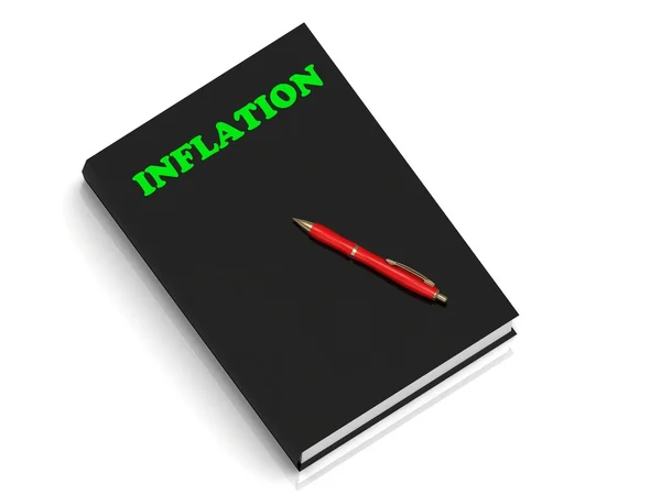Inflacja napis zielone litery na czarna księga — Zdjęcie stockowe