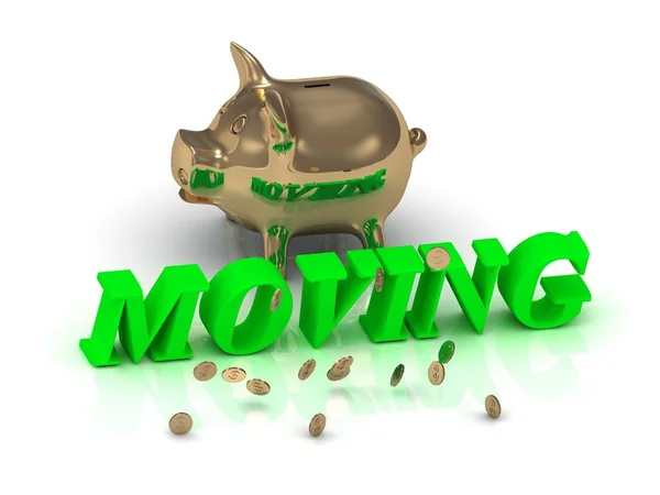 MOVING- inscripción de letras verdes y oro Piggy — Foto de Stock