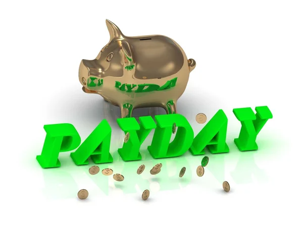 녹색 글자와 골드의 월급날-비문 돼지 — 스톡 사진
