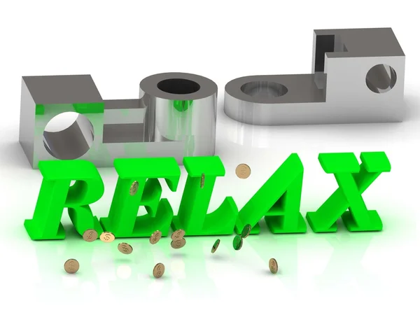 RELAX- palavras de letras de cor e detalhes de prata — Fotografia de Stock