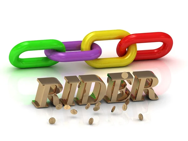 RIDER- напис яскравих літер і кольорового ланцюга — стокове фото