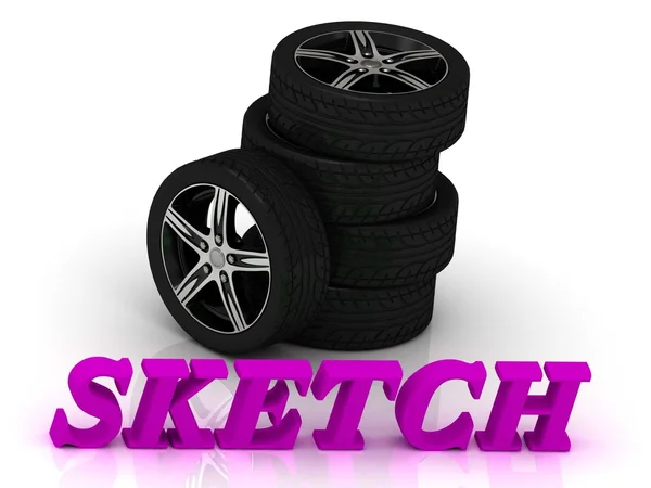 SKETCH- bright letters and rims mashine black wheels — Stock Photo, Image