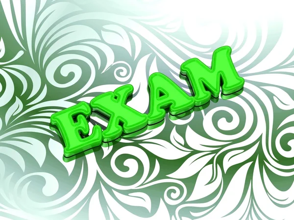 EXAM- яркие буквы цвета на красивом зеленом орнаменте — стоковое фото