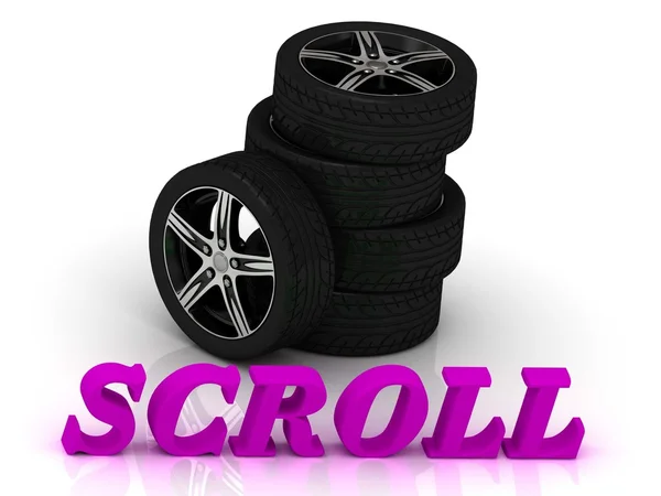 SCROLL- bright letters and rims mashine black wheels — Stock Photo, Image