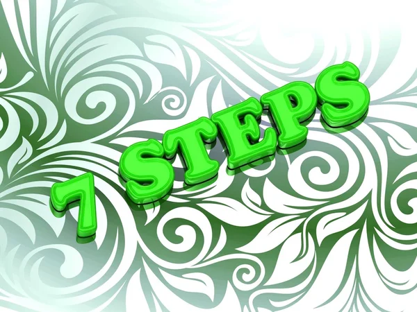 7 STEPS - bright color letters on nice green ornament Stock Photo