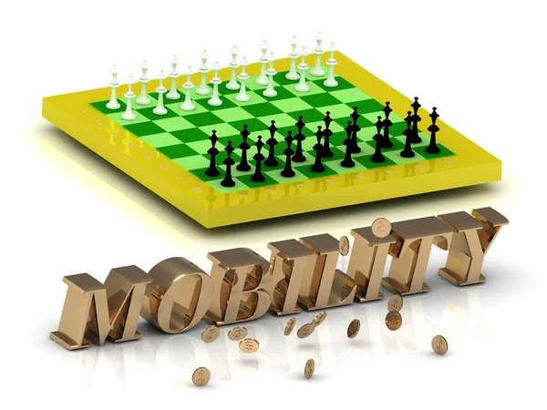 Mobilitás - világos arany betűkkel pénzt és sárga sakk Stock Kép