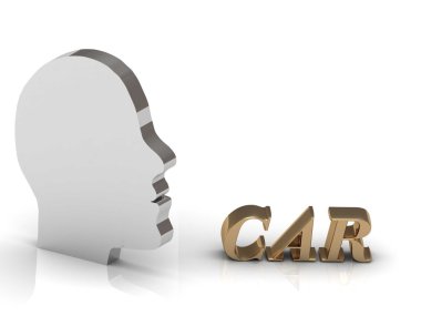 Araba parlak renkli harfler ve gümüş baş mind 
