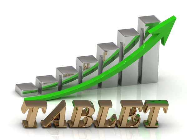 Tablet-yazıt altın harf ve grafik büyüme — Stok fotoğraf