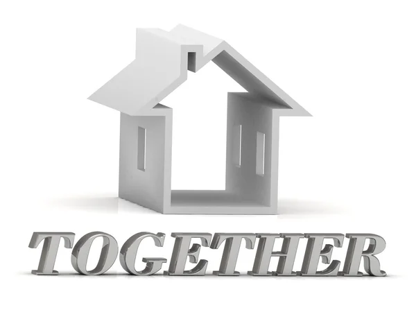 TOGETHER- inscription of silver letters and white house — Stock Photo, Image