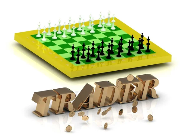 TRADER- bright gold letters money and yellow chess — Stock Photo, Image