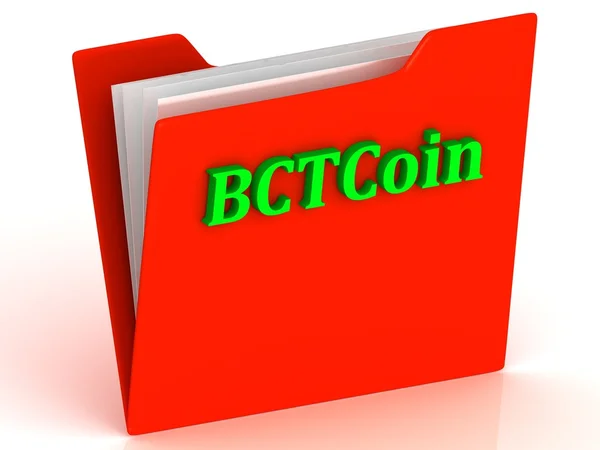 BCTCoin- bright green letters on a gold folder — Stock Photo, Image