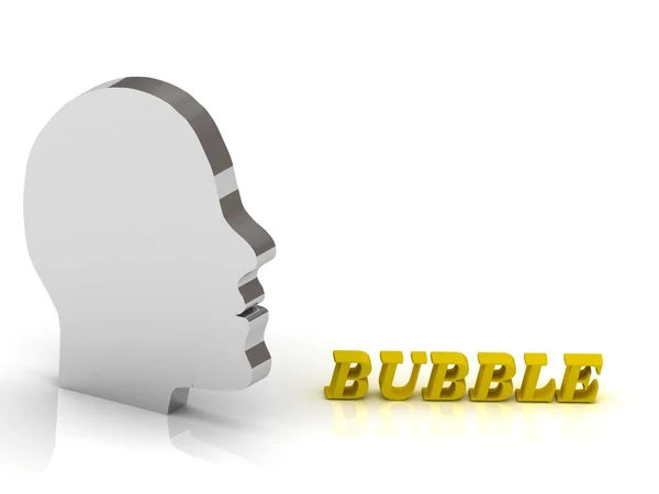 BUBBLE яркие буквы цвета и серебристая голова ум — стоковое фото