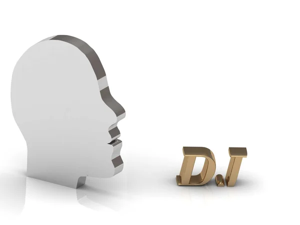 DJ φωτεινό χρώμα γράμματα και ασημένιο κεφάλι μυαλό — Φωτογραφία Αρχείου