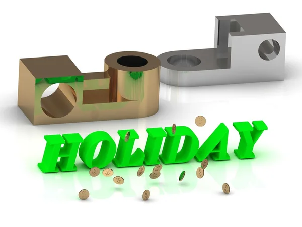 Urlaub - Beschriftung mit grünen Buchstaben und silbernen Details — Stockfoto