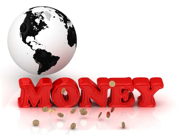 MONEY bright color letters, black and white Earth — Stock Photo, Image