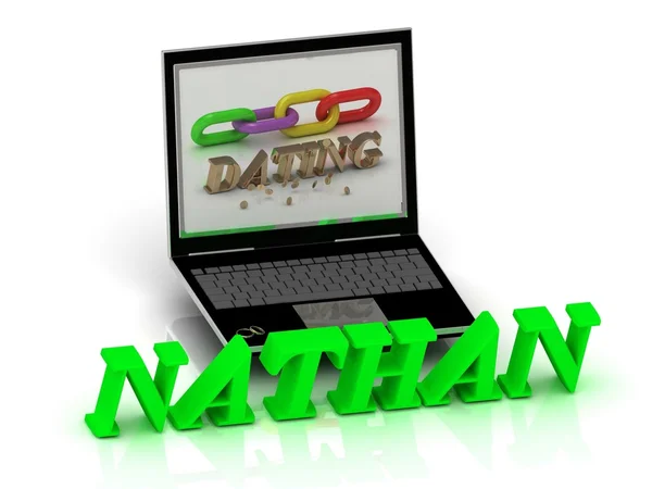 Nathan - jméno a rodina světlé dopisy poblíž Notebook — Stock fotografie
