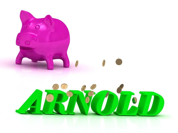 ARNOLD brilhante de letras verdes e rosa Piggy — Fotografia de Stock