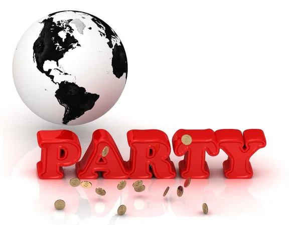 PARTY bright color letters, black and white Earth — Stock Photo, Image