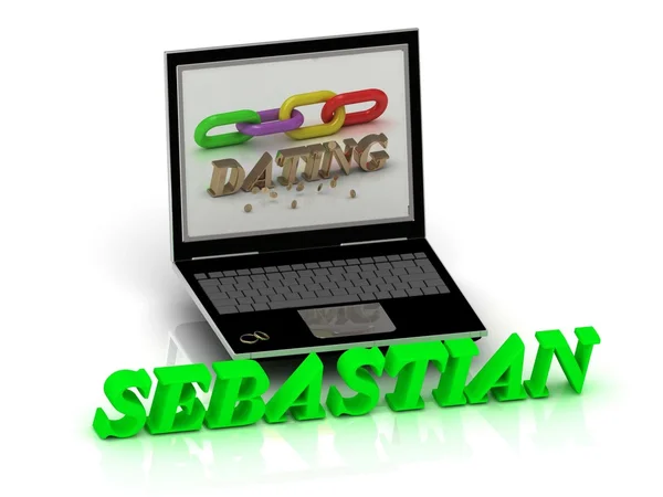 SEBASTIAN- Name and Family bright letters near Notebook — Stock Photo, Image